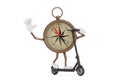 Antique Vintage Brass Compass Cartoon Person Character Mascot Riding Kick Electric Scooter. 3d Rendering Royalty Free Stock Photo