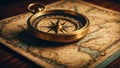 Antique vintage compass, world map design antique Royalty Free Stock Photo