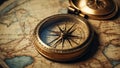Antique vintage compass, world map design antique geography metal Royalty Free Stock Photo