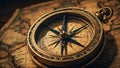 Antique vintage compass, world map design antique geography metal retro atlas Royalty Free Stock Photo