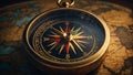 Antique vintage compass, world map Royalty Free Stock Photo