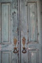 Antique Vintage Doors Ruined Withered Worn Handles Closeup Textures Royalty Free Stock Photo