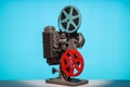 Antique Vintage 8mm Film Projector Blue Teal Background Royalty Free Stock Photo