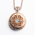 Antique Vintage Pocket Watch Necklace With Oxidized Bronze And Aqua Crystal Royalty Free Stock Photo