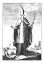 Vintage Antique Religious Allegorical Drawing or Engraving of Christian Holy Man Saint Valentine with Miter and Crosier