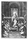 Vintage Antique Religious Drawing or Engraving of Jesus Christ in Church Giving Wafer to Twelve Praying Men or Apostles Royalty Free Stock Photo