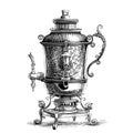 Antique vintage samovar hand drawn sketch