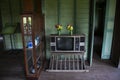 Antique vintage television or old retro TV on table in living room for thai people and family use watching televisions program in
