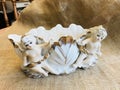 Antique Vintage Victorian Cherub and Cabbage Planter with Gold Trim