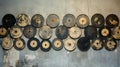 Vintage Music Discs On Rustic Wallpaper: A Close-up Photograph By Sam Toft