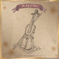 Antique violin hand drawn sketch placed on old paper background.