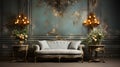 Antique wallpaper design inspired by the French royal court of the 1700\'s. Weathered and faded inspiration