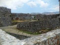 Antique walls of the castle of Gjirokaster in South of Albania.