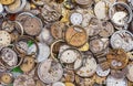 Antique watches of different shapes and sizes. Background with vintage clock Royalty Free Stock Photo