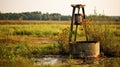 Antique well amidst field symbol of rural life Royalty Free Stock Photo