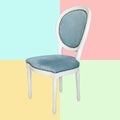 An antique white chair with a blue upholstery Royalty Free Stock Photo