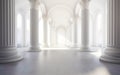 antique white panorama with shadow from columns. Arched architectural perspective in classic style. Royalty Free Stock Photo