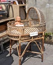 Antique wicker cradle for baby