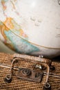 Antique Wicker Suitcase and Globe