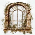 An antique Window In An Abandoned House in the style of a vintage illustration Royalty Free Stock Photo