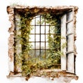 An antique Window In An Abandoned House in the style of a vintage illustration Royalty Free Stock Photo