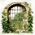 An antique Window In An Abandoned House in the style of a vintage illustration Royalty Free Stock Photo