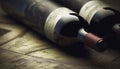 Antique wine bottle in a row, selective focus on foreground glass generated by AI Royalty Free Stock Photo