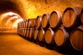 Antique Wine Cellar with Wooden Barrels Royalty Free Stock Photo