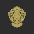 Antique woman goddess head with closed eyes and waving hair grunge texture vector illustration