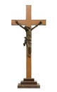 Antique wood crucifix on white background