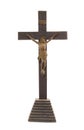 Antique wood crucifix on white background