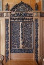Antique wood decorative panel with wood carved floral design Royalty Free Stock Photo