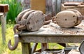 Antique wood pulleys