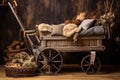 Wooden antique rustic wheel grass old cart wagon vintage rural wood Royalty Free Stock Photo