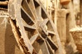 Antique wood wheel close up