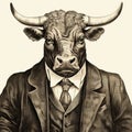 Nostalgic Illustration: Ultra Detailed Bull In A Suit Royalty Free Stock Photo