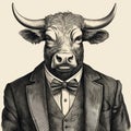 Vintage Poster Design: Bull In A Suit And Bow Tie