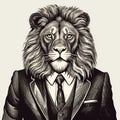 Detailed Corporate Punk Lion Hand Drawn Print Illustration