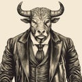 Vintage Poster Design: Bull In Suit With Cap