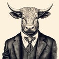 Vintage Cinematic Bull Portrait In Steampunk Style
