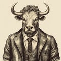 Vintage Aesthetic Bull Portrait With Corporate Punk Twist