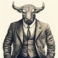 Vintage Poster Design: Imaginative Bull-faced Man In Suit Royalty Free Stock Photo