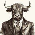 Folkloric Portraits: Bull Business Suit Illustration In Dan Hillier Style