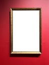 Antique wooden art fair gallery frame on the wall at auction house or museum exhibition, blank template with empty white copyspace