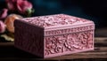 Antique wooden box holds chocolate wedding souvenir generated by AI