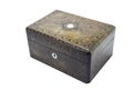 Antique wooden box with walnut veneer inlay and mother of pearl