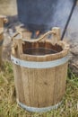 Antique wooden bucket at the Viking Festival in Denmark Royalty Free Stock Photo