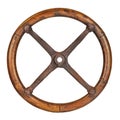 Antique wooden car steering wheel isolated on white Royalty Free Stock Photo