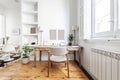 Antique wooden desk with upholstered chair and plaster bookcase Royalty Free Stock Photo