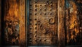 Antique wooden door with ornate brass handle and rusty doorknob generated by AI Royalty Free Stock Photo